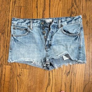 Free People Light Blue Distressed Jean Shorts